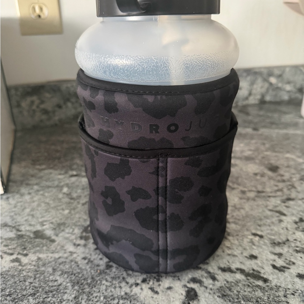 Black Leopard Print Water Bottle with Sleeve